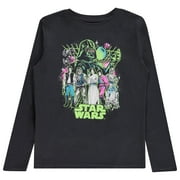 Boys Group Character Long Sleeve Crewneck T-Shirt Galactic Heroes Unite- Little and Big Boys Sizes XS-XL, Black, Medium
